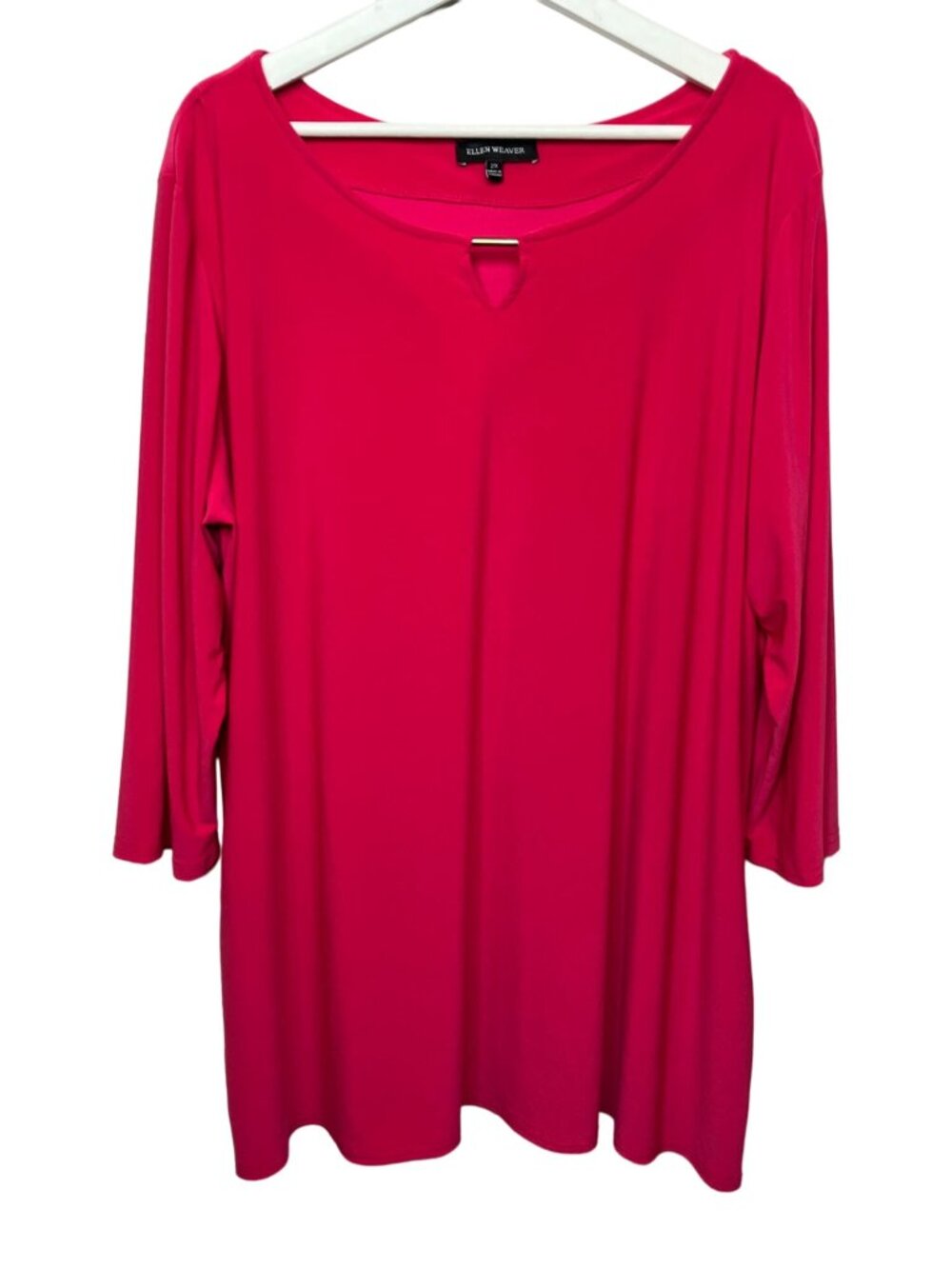 Ellen Weaver 3X Tunic Top Pink Fuchsia 3 4 Sleeve Stretch Plus